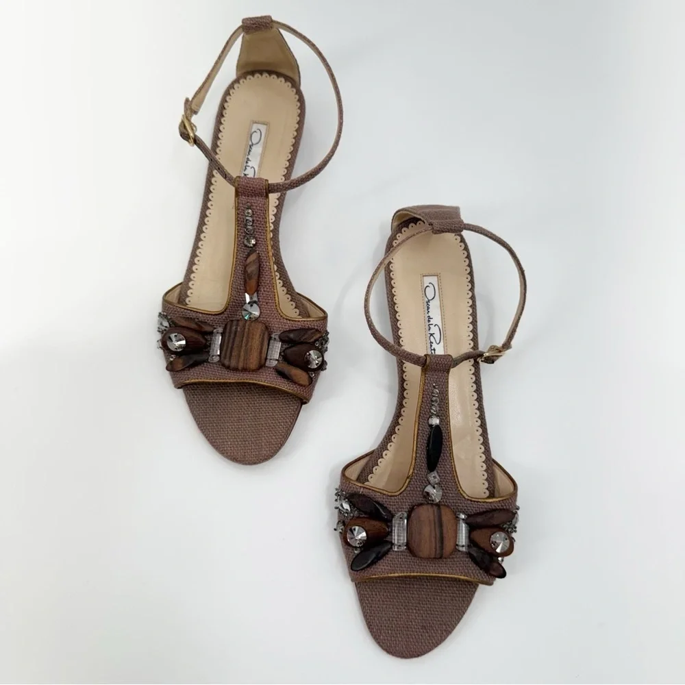 Oscar de la Renta Embellished T Strap Sandals Women EU 37 Made in Italy